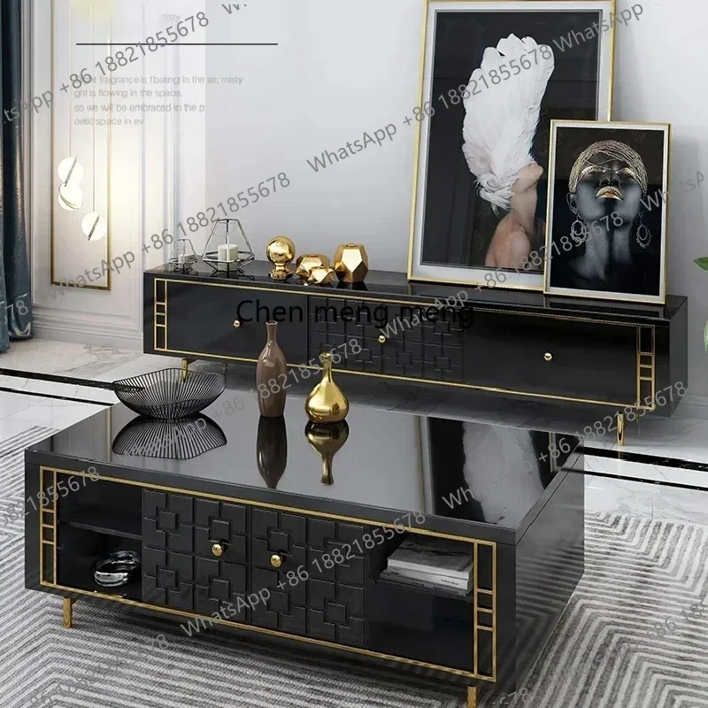 

Discount Console Simple Black Gold TV Cabinet Luxury Combination High End Design Tv Table Single Entertainment Muebles Hotel Fur