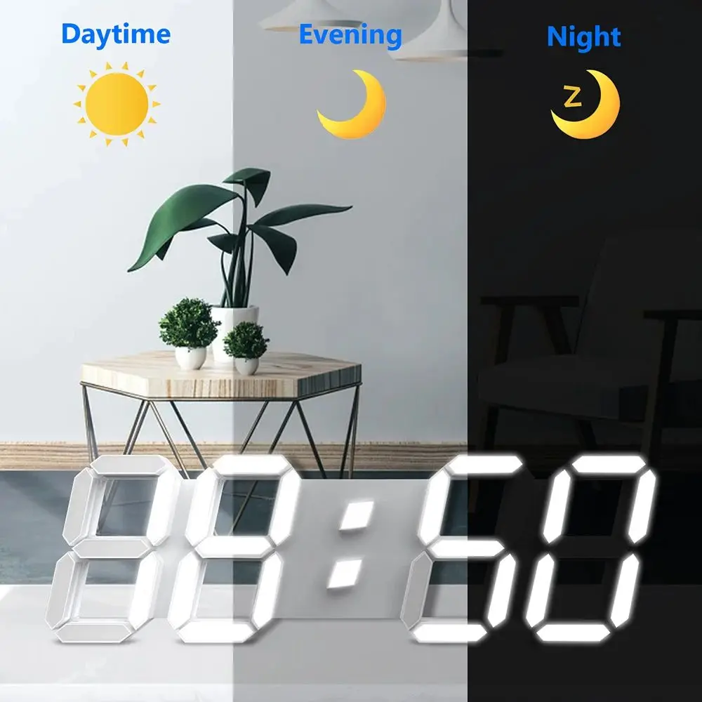 3D LED Digital Wall Clock Luminous Electronic Clock USB Plug In Multifunctional Creative Home Living Room Bedroom Decor