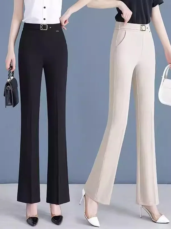 High Waist Cotton Linen Bell Bottom Pants Women's Summer New Ice Silk Thin Casual Small Size Suit Pants Korean Style Commute