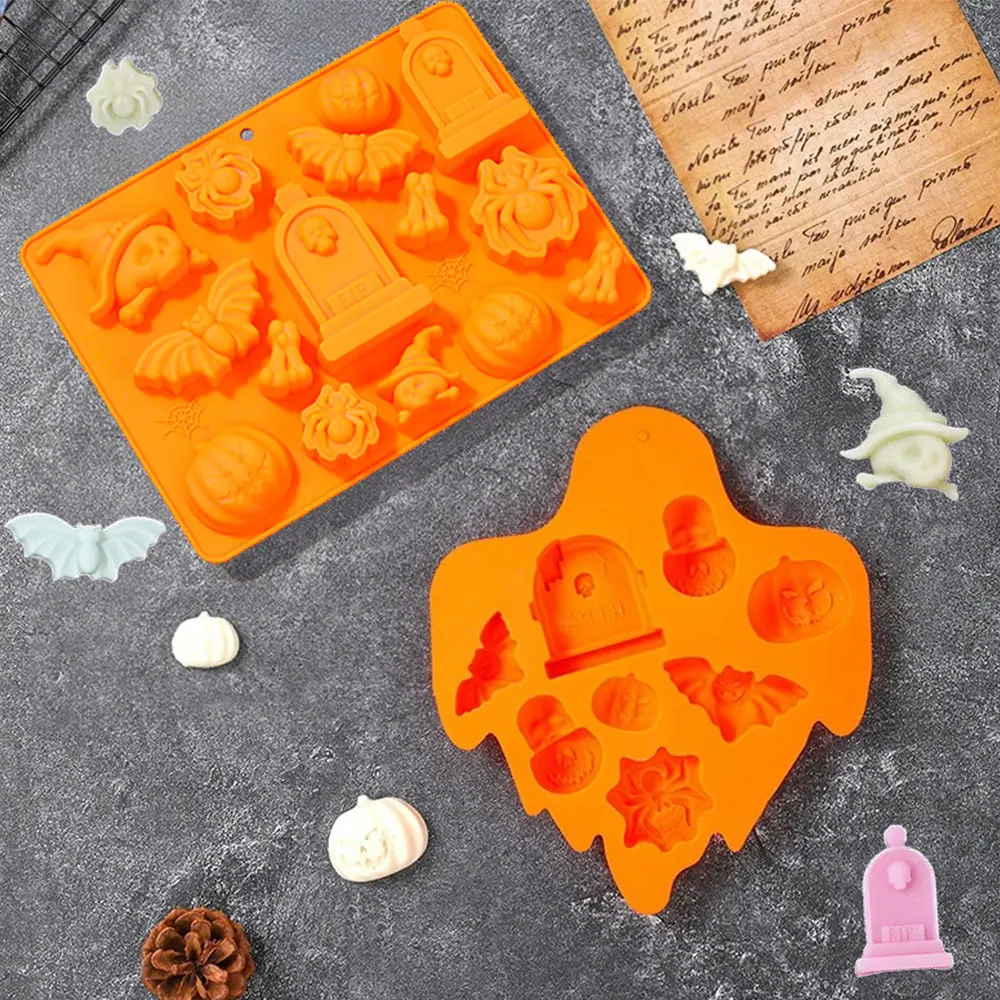 Halloween Silicone Mold DIY Bat Spider Skull Pumpkin Shape Resin Drip Glue Decor Pendant Handmade Wax Candle Mould Home Supplie
