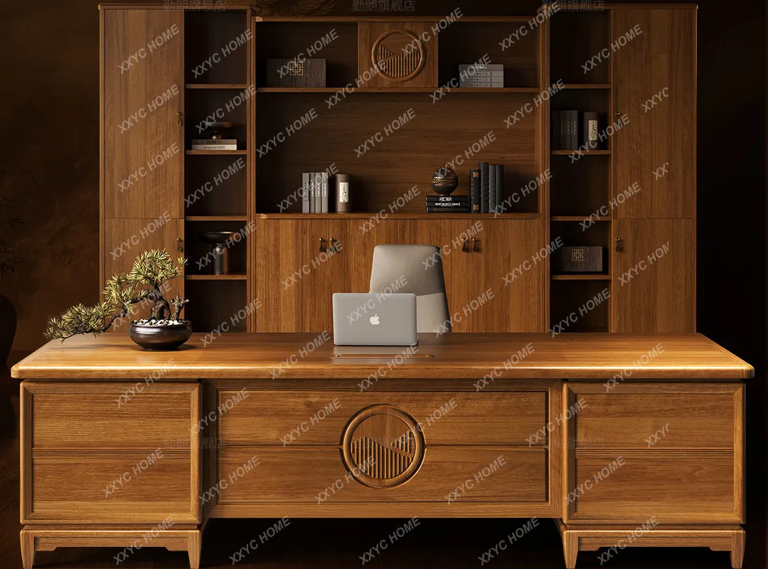 New Chinese large class desk boss desk desk walnut grain solid wood president high-end manager