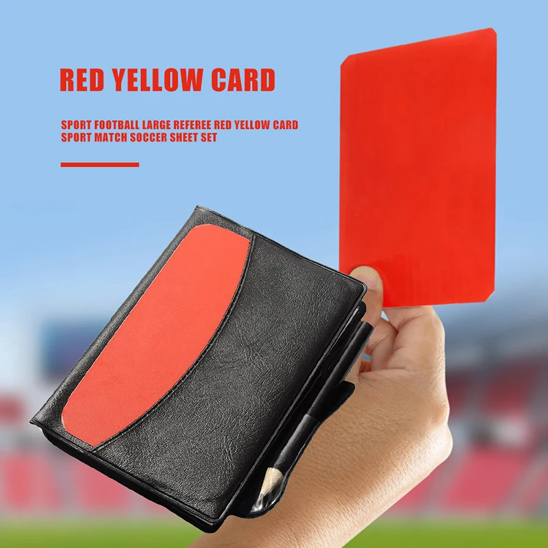 1Pcs Soccer Referee Record Book Fluorescent Red Yellow Cards With Leather Wallet And Pencil Recording Paper Football Equipment