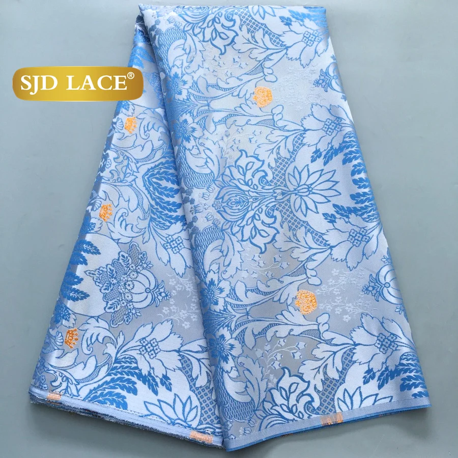 

SJD LACE African Damask Lace Fabrics 5Yards 2025 Luxury Printing Jacquard Brocade DIY Sew For Nigeria Women Headtie Dresses 4397
