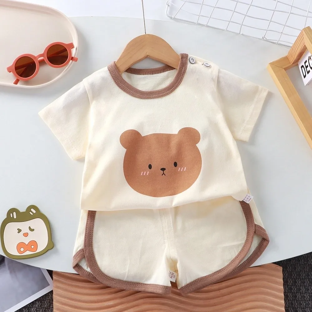Casual Cotton T-Shirt Shorts Set Floral Print Soft Top and Shorts Set Cartoon Two Piece Homewear Set Boy