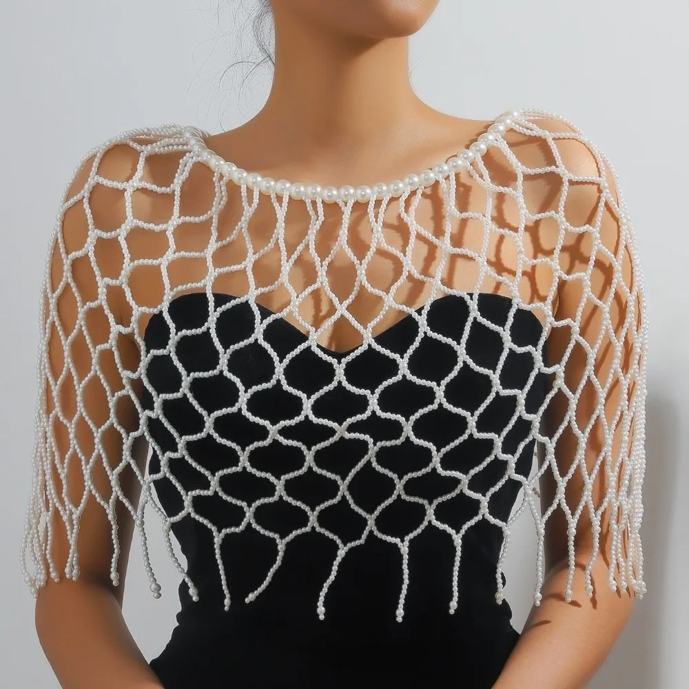 Dress Waistband Elegant Pearl Waist Chain French Style Hollow Out Pearls Tassel Shawl Handmade Vintage Beaded Belt Dress-match