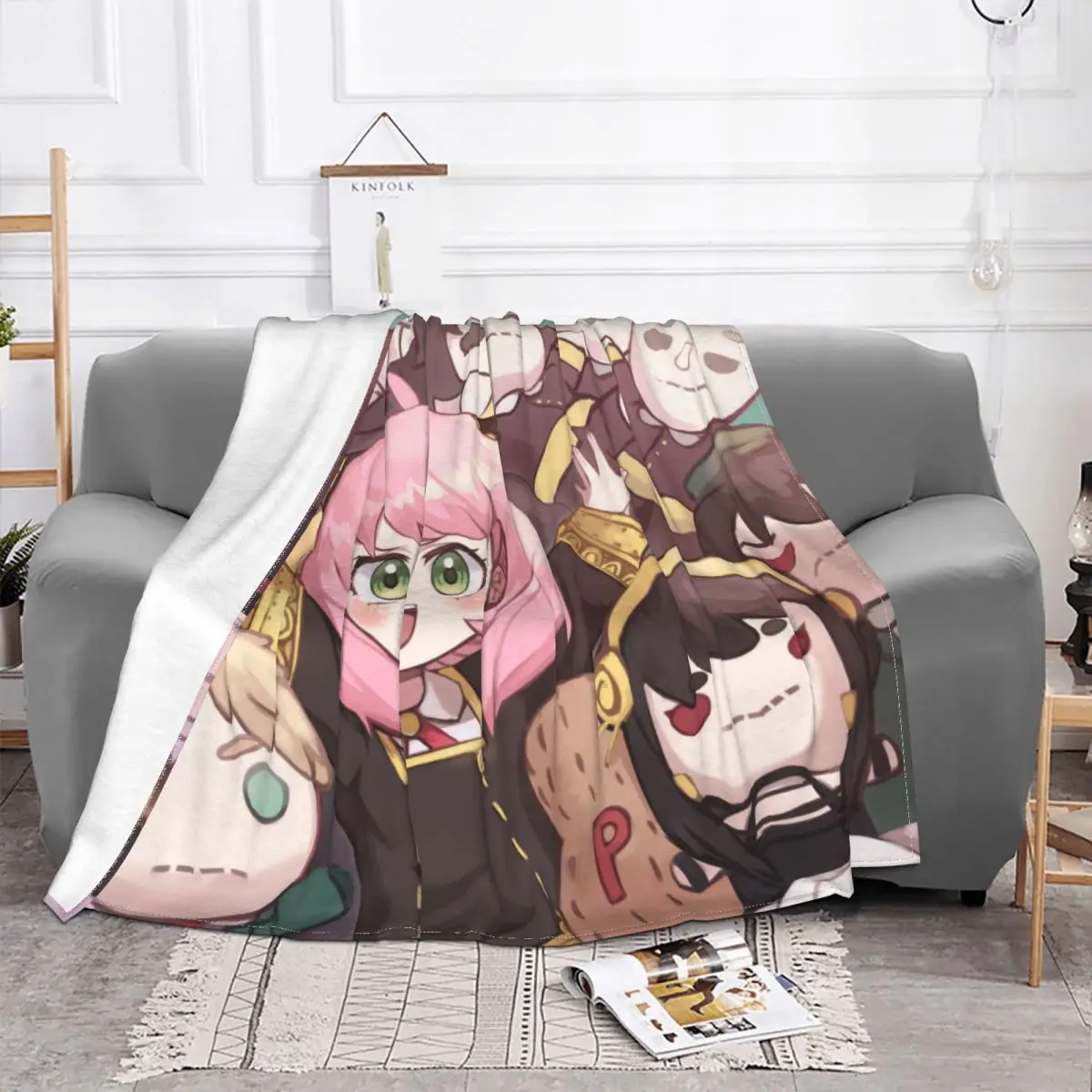 Cute Anya Forger Knitted Blankets Velvet Spy x Family Anime Super Soft Throw Blanket for Car Sofa Couch Bedroom Quilt