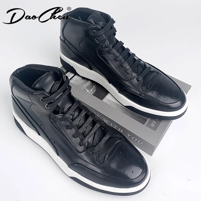 LUXURY DESIGNER MEN'S CASUAL LEATHER SHOES 2024 NEW SHOES FOR MEN HIGH-TOP BLACK CASUAL MALE SNEAKERS PLATFORM ANKLE BOOTS