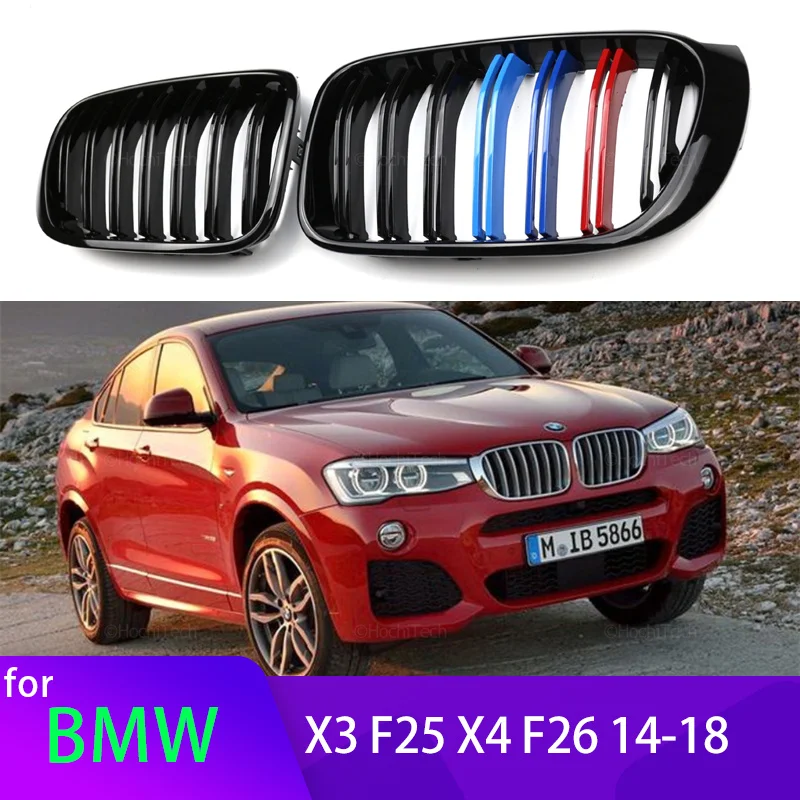 1 Pair M Color/Gloss Black Car Front Bumper Kidney Grill Grilles for BMW X3 F25 X4 F26 2014-18 Accessories