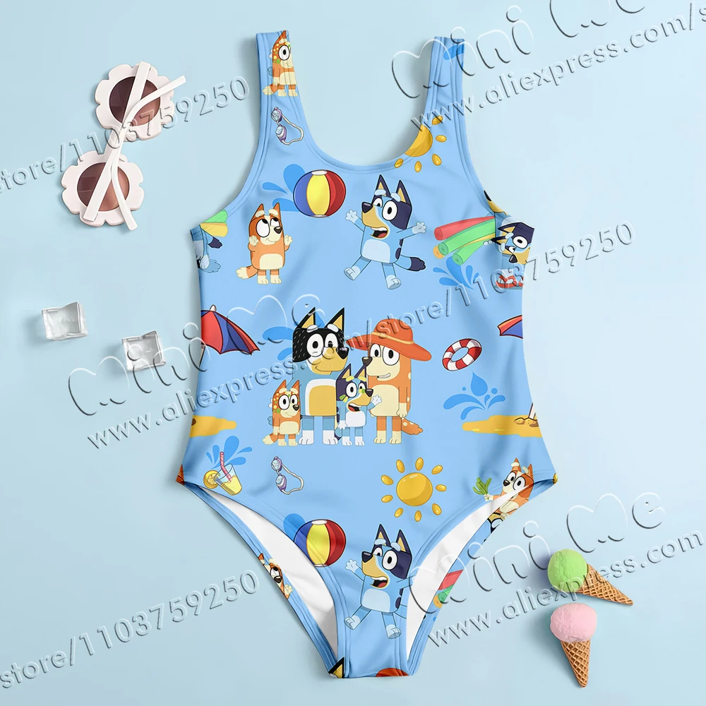 

MINISO CuteBluey Print New Girl Summer One-Piece Swimsuit Fashion Cartoon Women Kids Swimwear Sleeveless Swim Clothing
