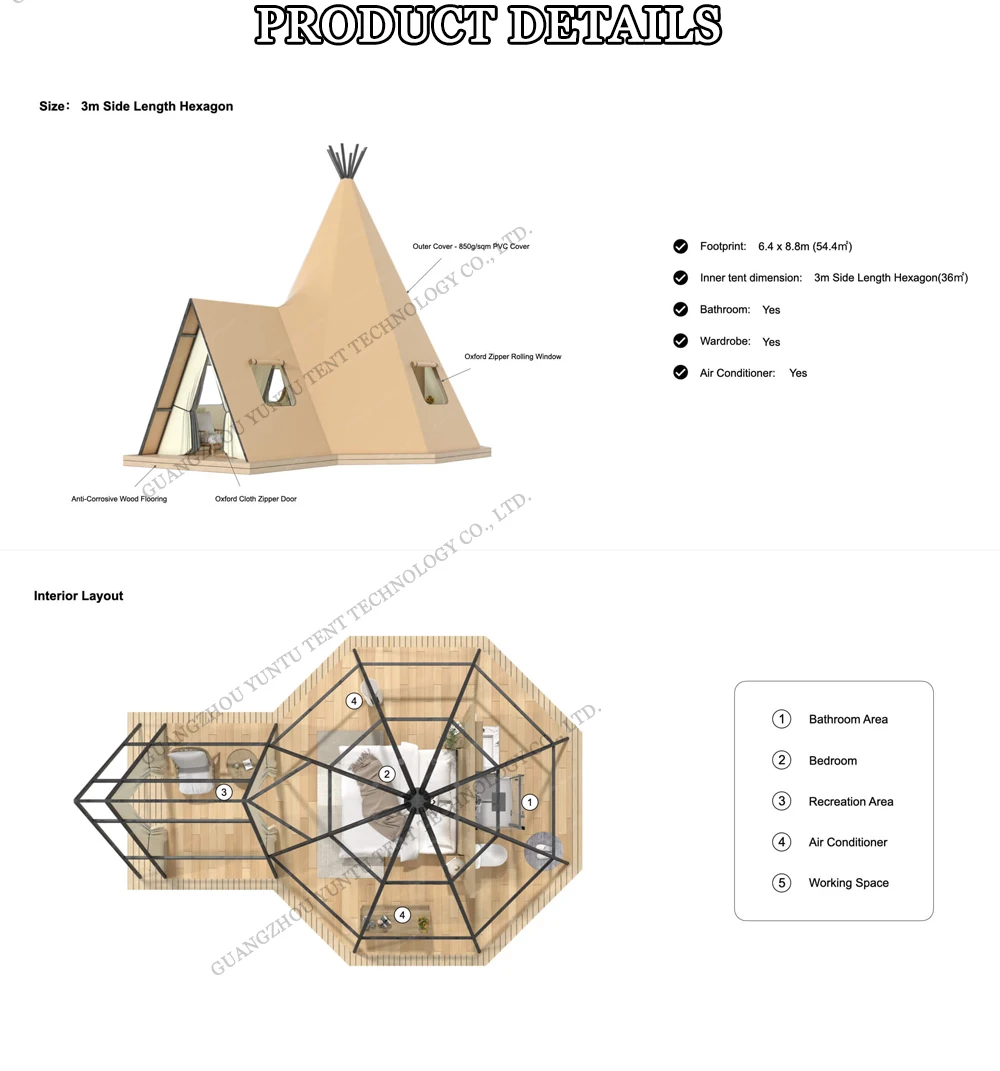 Tent,Outdoor Resort Hotel Waterproof Luxury Tipi-Style Safari Lodge Desert With Bathroom For African Accommodation