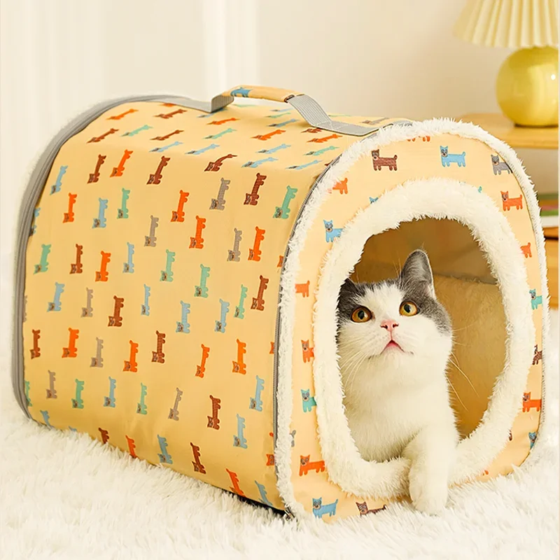 

Fleece Lining Autumn and Winter Enclosed Foldable Tent Warm Bed for Adult Cats Houses & Habitats House Dogs Pet Supplies Dog Cat