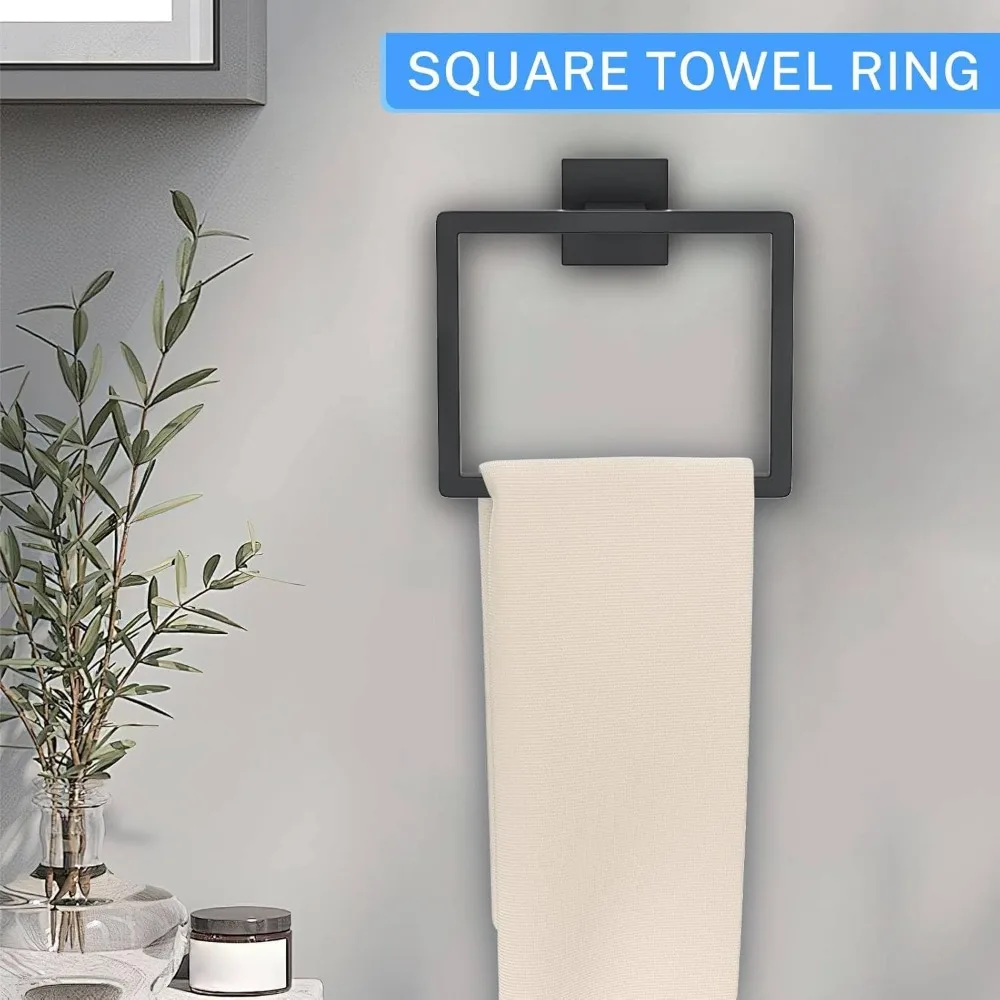 مجموعة حامل مناشف مثبتة على الحائط من الفولاذ المقاوم للصدأ، 10 قطع من ملحقات أجهزة الحمام باللون الأسود غير اللامع للأسلوب الحديث