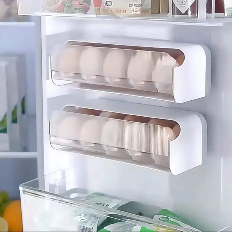 Wall Mounted Egg Rack 10Grids Refrigerator Side Door Drawer Type Grids Egg Organizer Hanging Egg Holder Storage Box