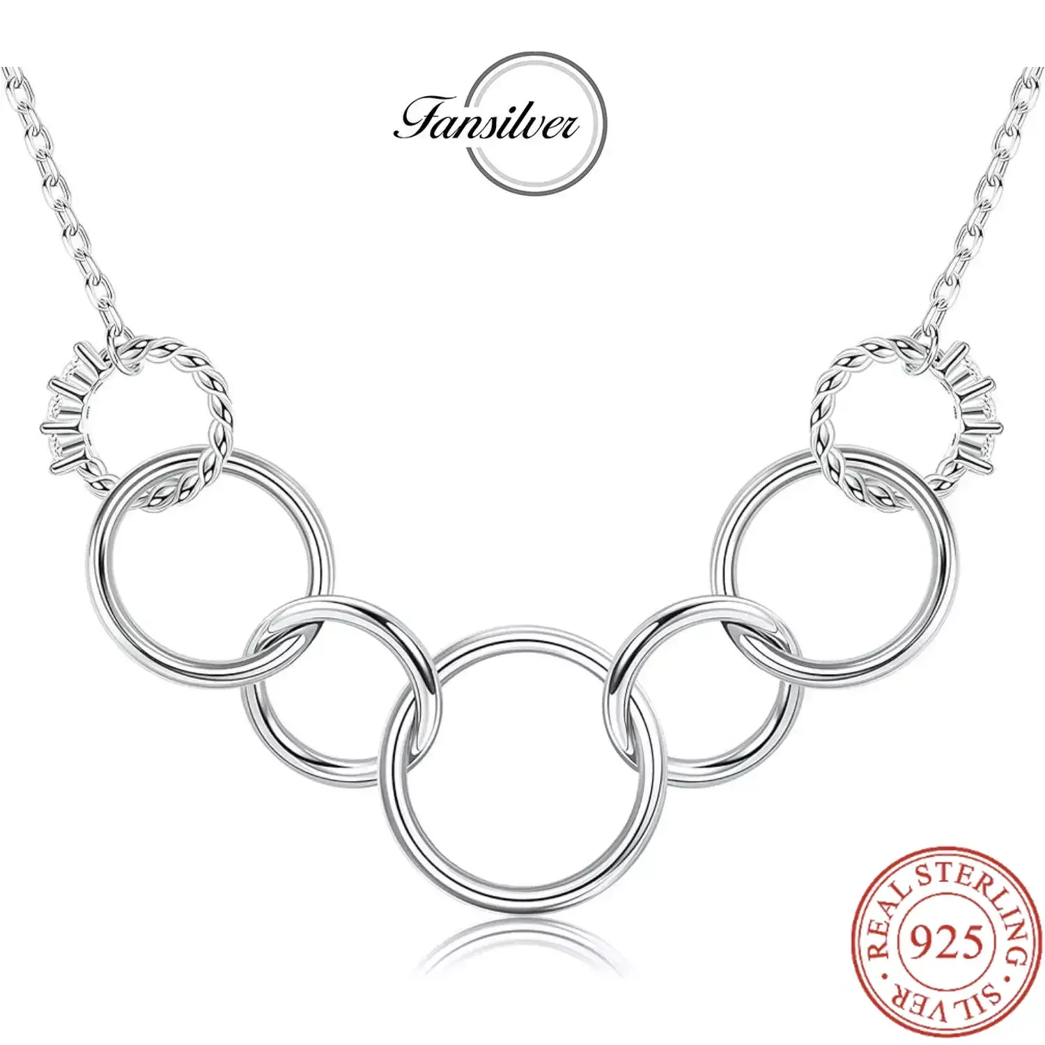 

Fansilver 925 Sterling Silver 5 Circle Necklace for Women Austrian Zirconia Mother Daughter Necklace 50th Jewelry Birthday Gifts