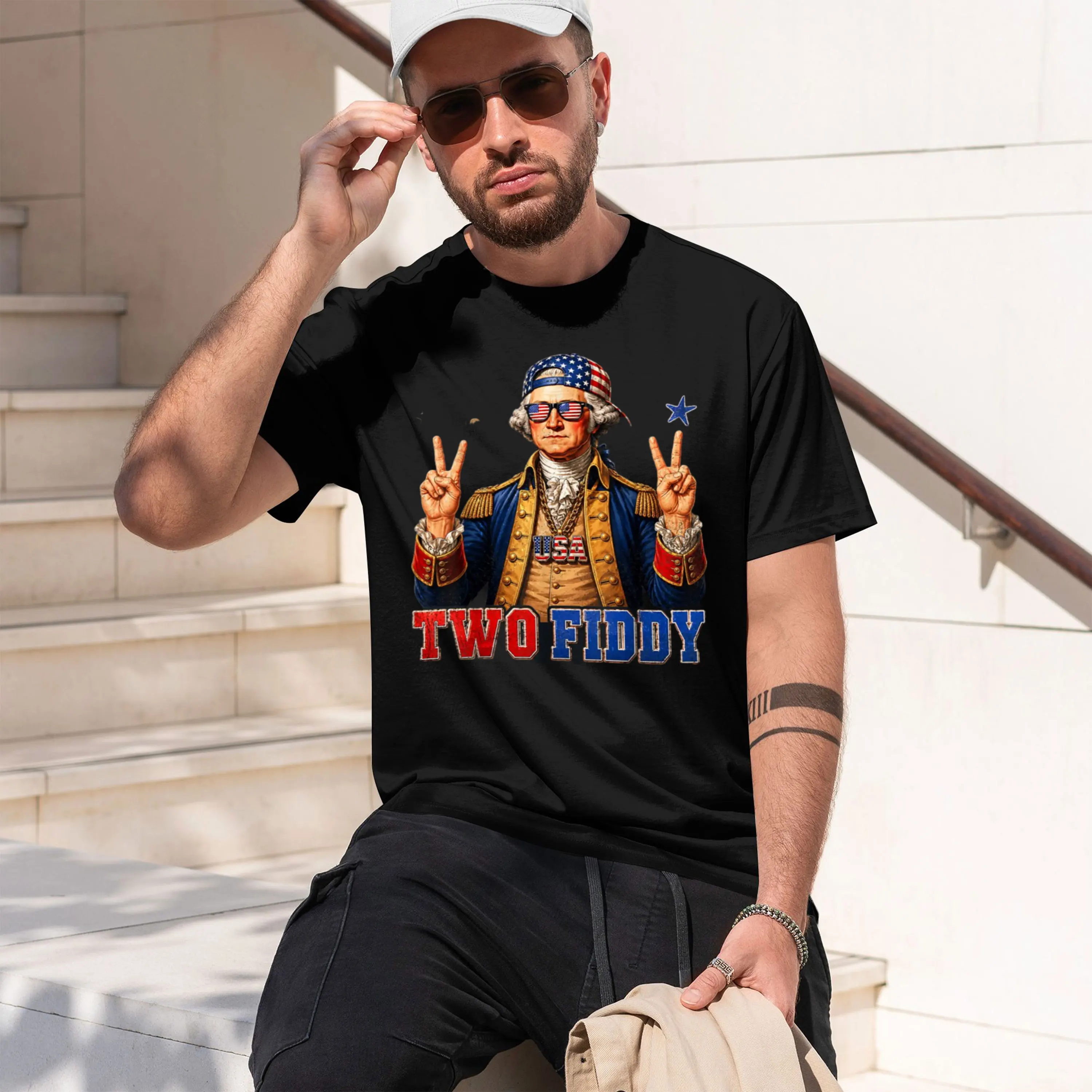 Funny George Washington Middle Finger Two 2 Fiddy T-Shirt Summer Short-Sved Breathable Sweat-Wking Versatile Trendy T-Shirt 2026
