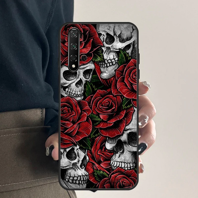 القوطية الأزهار الجمجمة لهواوي نوفا 9 10 SE 5T 12s 12i 11i Y91 Y90 Y60 Y70 Y72 Y61 P20 P40 P30 لايت P60 برو حالة #3