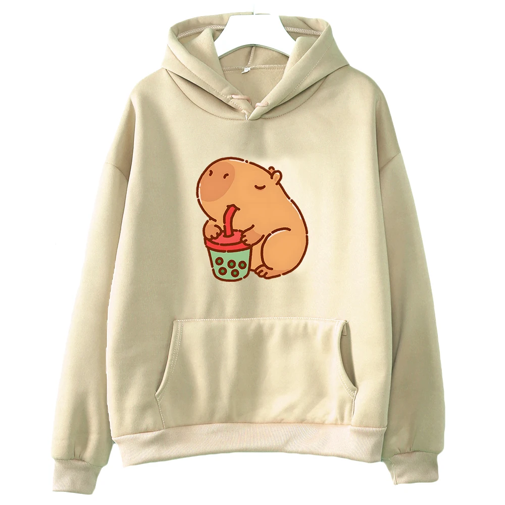 

Capybara Drink Bubble Tea Hoodie Kawaii Animal Cartoon Graphic Sweatshirt Women/Men Long Sleeve Hooded Harajuku Couple Girl Tops