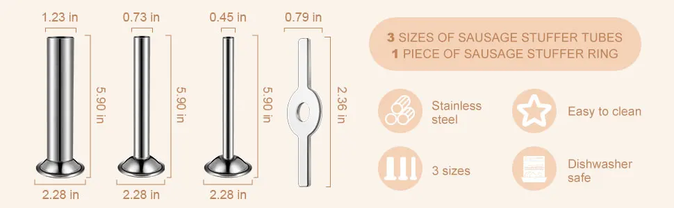 5 # Edelstahl-Wurstfüllrohr-Set für Fleischmühle, Wurstfüllrohr-Zubehör für Vertikale Küchenmixer – Detail 5
