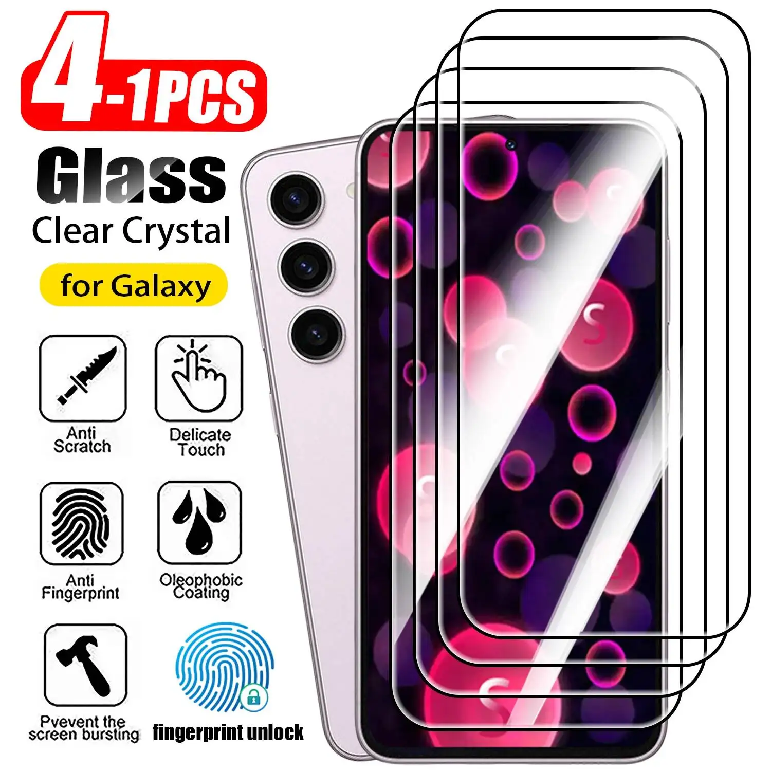 

Защитное стекло 9H для Samsung S24 Ultra Plus, S23, S22, S21, S24+, S20FE, Galaxy S25 Edge (1-4 шт.)