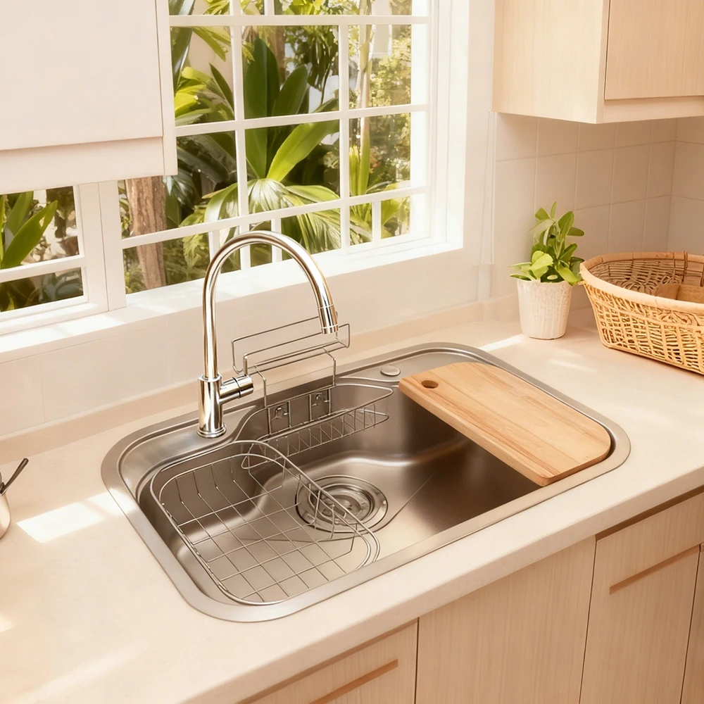 Luxury Modern Single Bowl Rectangular Stainless Steel Sink With Faucet Undermount Installation Nano Finish 1.0-1.2mm Thickness
