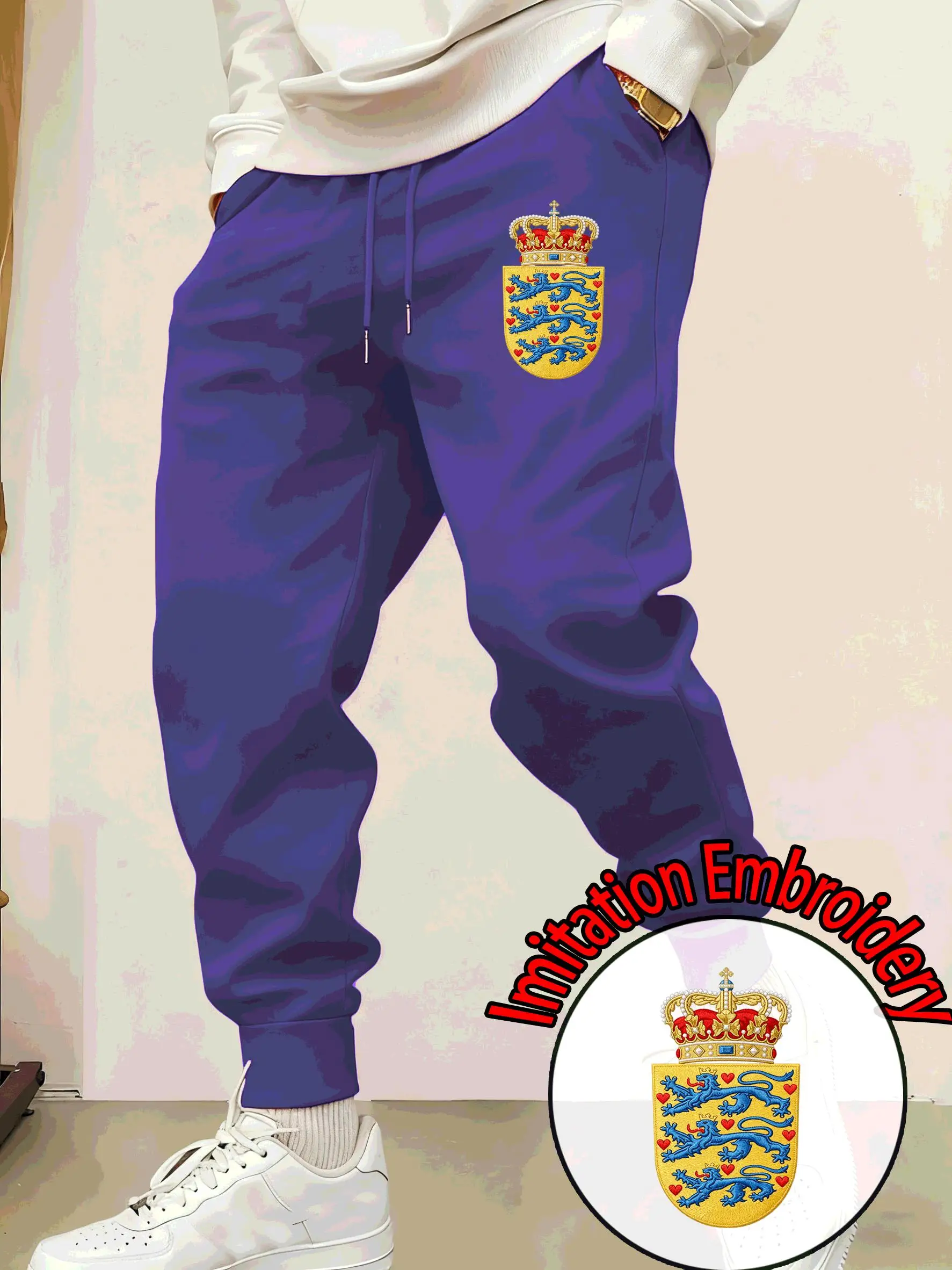 Denmark Imitation Embroidery Print Men'S Sweatpants Loose Autumn Jogging Pants Casual Fleece Pant All-Match Korean Trouser