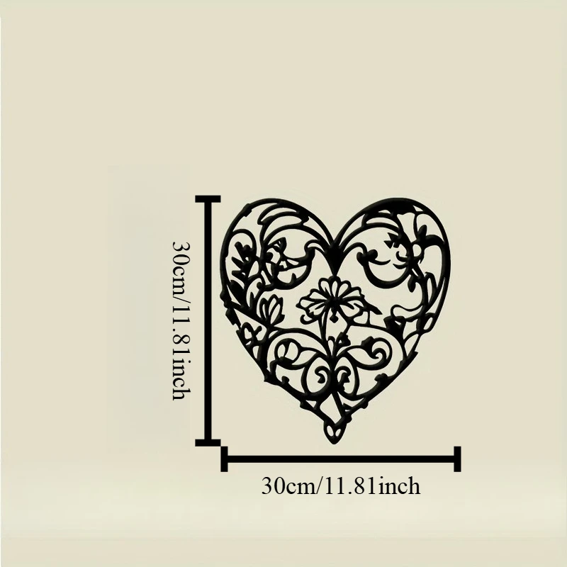 1pc Black Metal Heart Wall Art, Floral Vine Cutout Decor Indoor Outdoor, Valentine Wedding Gift, Easy to Install
