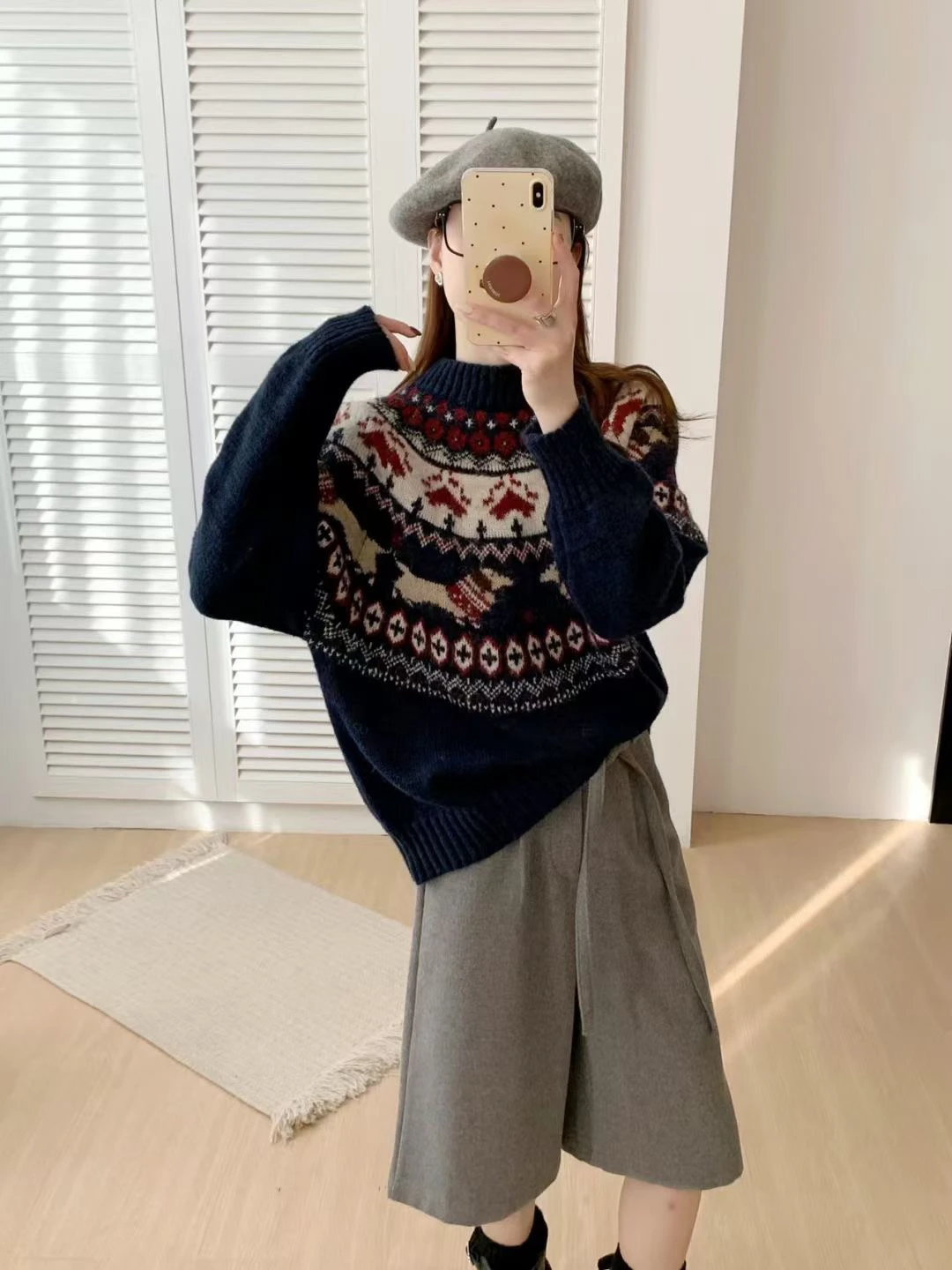 Pesado original retro fair island f alta ne camisola de malha outono inverno solto ajuste macio quente cor tonal blo camisola