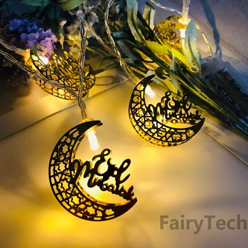 Guirnalda de luces LED dorada para Ramadán Eid Mubarak Islam, guirnalda de luces para decoración de Navidad, vacaciones, bodas y fiestas