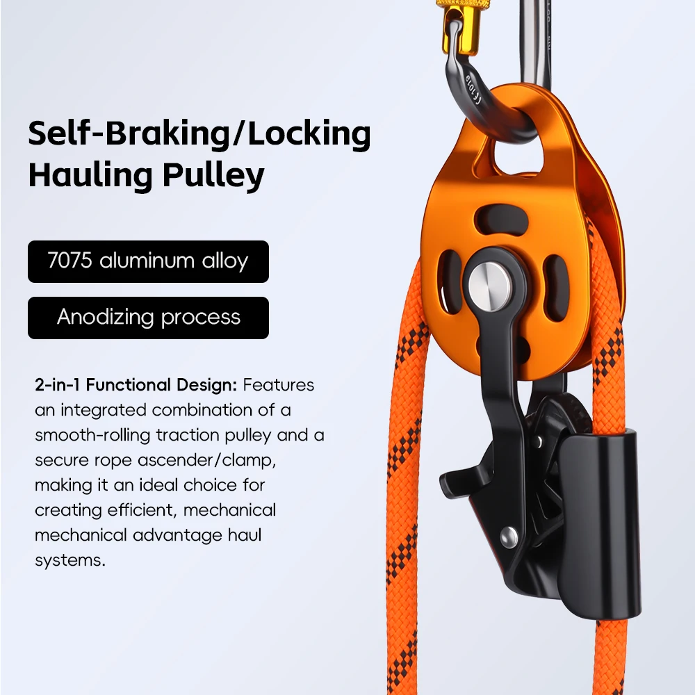 Self Locking Pulley Heavy Load Labor Saving Pulley Block Hook Ascender for AC Outdoor Unit Lifting Disassembly Rescue Rock Climb