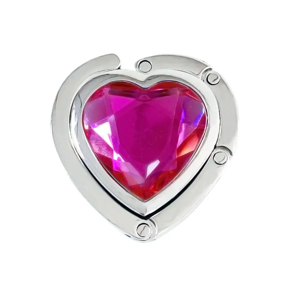 Rhinestone Folding Table Hook Portable Bag Parts Purse Bag Hanger Love Shape Foldable Handbag Hook Holder for Table Edge