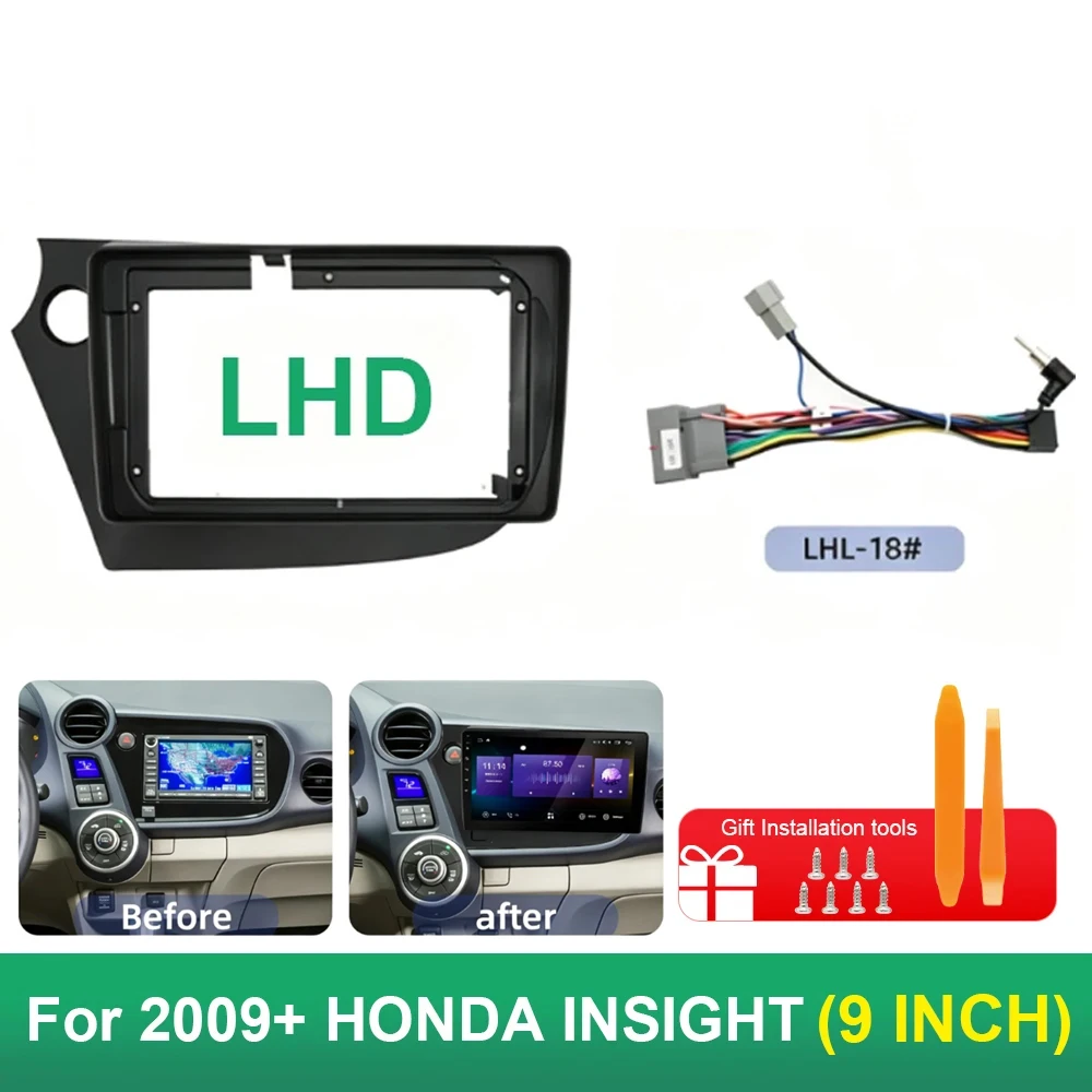 9 Inch Car Radio Fascia Frame For Honda Insight 2009+ LHD Android Stereo Dashboard Panel Trim