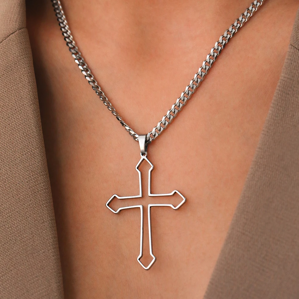 Stainless Steel Necklace New Design prevalent simple Crucifix Openwork Pendant Subtlety Necklaces For Women Jewelry Party Gifts