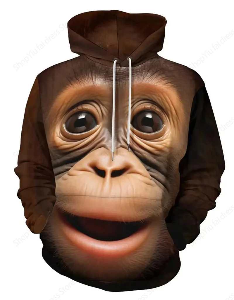 Sweat à capuche imprimé singe animal pour hommes et femmes, sweats à capuche drôles, sweat-shirt ajuster ille parodie, manteau garçon, survêtement de rue, mode