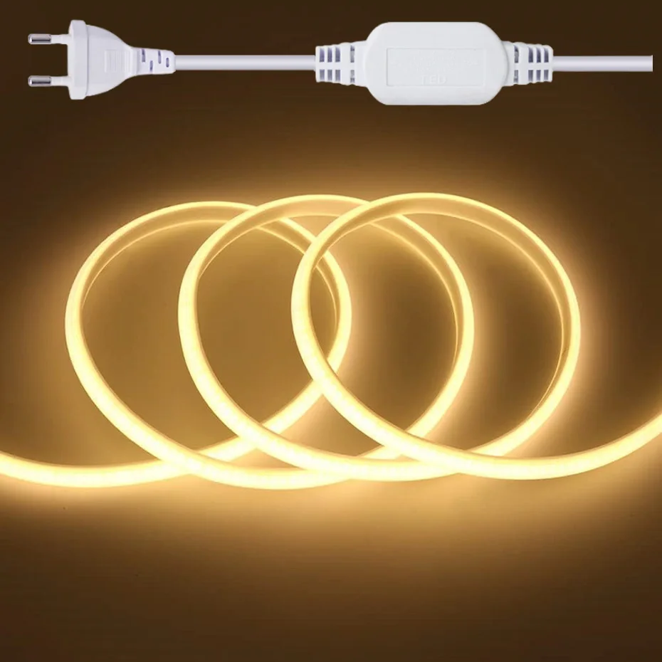 الاتحاد الأوروبي الاتحاد الأفريقي التوصيل 220 فولت سطوع عالية COB Led قطاع ضوء إضاءة مقاومة للماء الشريط شريط مرن لغرفة النوم المطبخ حديقة الإضاءة #1