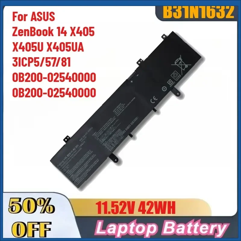 11.52V 42WH B31N1632 High-Quality Laptop Battery for ASUS ZenBook 14 X405 X405U X405UA 3ICP5/57/81 0B200-02540000