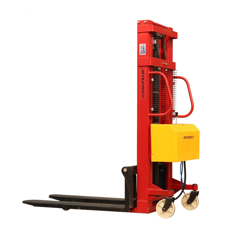 Semi Electric Pallet Stacker With 3Stage Door Frame Lift for Supermarket Port Remote Control CSection Steel Plug in Type Stacker