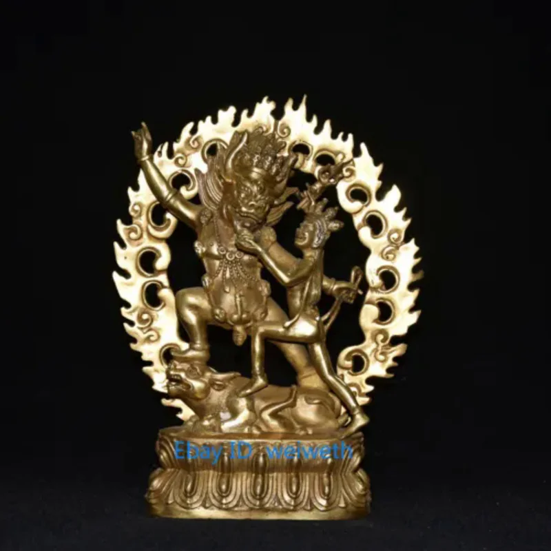 8” Old Tibet Buddhism Copper Bronze Vajra Mandkesvara Yab-Yum Buddha Statue