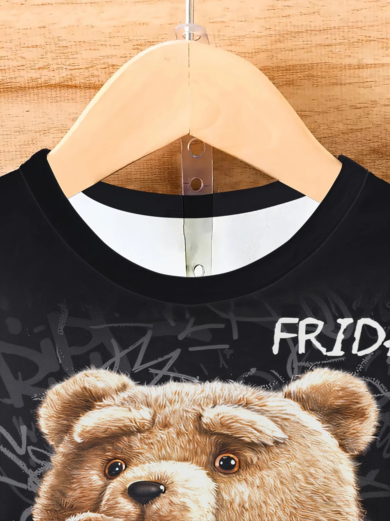 Men'S Funny Cartoon Bear Print T-Shirt,100% Polyester Knit Fabric,Casual Crew Neck Tee with Slight Stretch,Regular Fit - Black - Image 6
