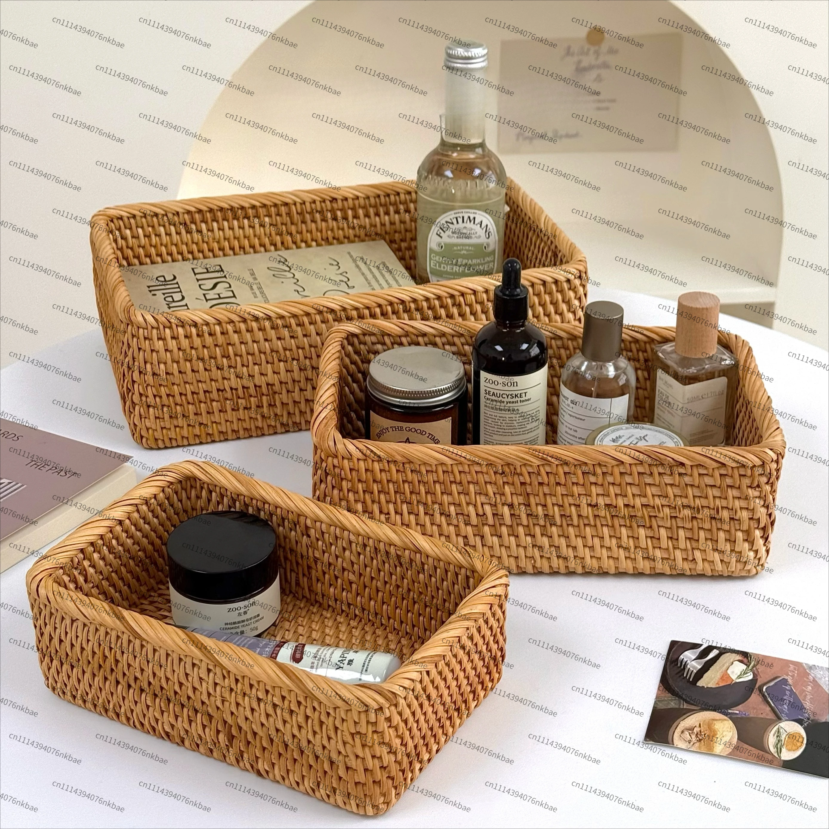 Desktop Rattan Storage Box Rectangular Cosmetic Finishing Box Sundries Storage Basket Ins Wind Decorative Ornament