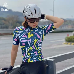 Gicaer High Quality Women Cycling Jersey Short Sleeve Bicycle Clothing Top Sports Race Fit Bike Shirts