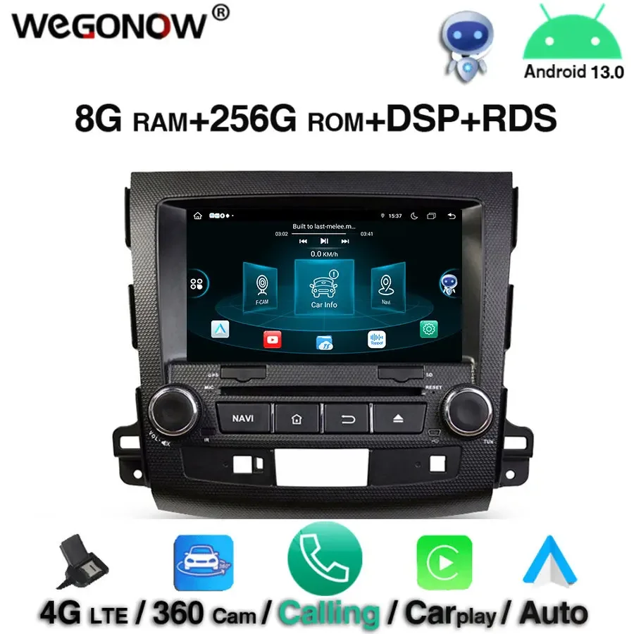 360 Android13.0 8GB +256GB 8 Core For MITSUBISHI Outlander 2006-2012 Car DVD Player GPS map RDS Radio wifi BT5.0 DVR Camera TV