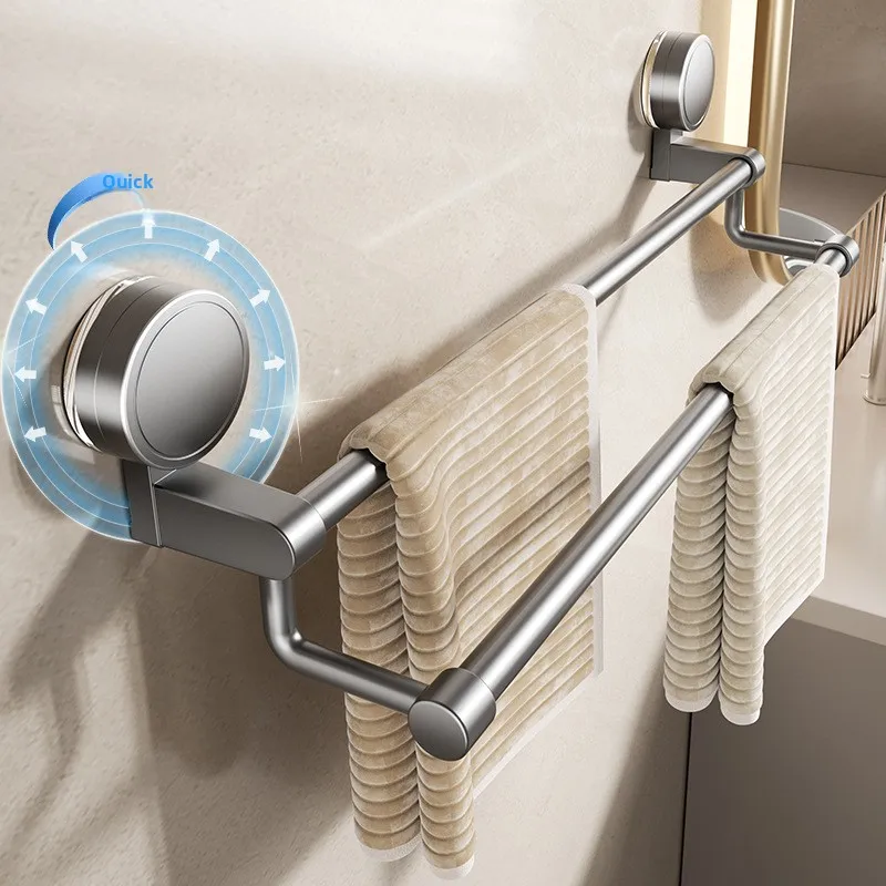 

Suction Cup Towel Rack, Toilet Non-punching Space Aluminum Bathroom Toilet Wall-mounted Towel Bar, Towel Rack