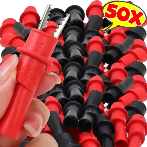 멀티미터용 악어 클립 50/1개, 전기 테스트 미터 클립 프로브, 악어 전기 클램프, 금속 빨간색 검은색 와이어 팁