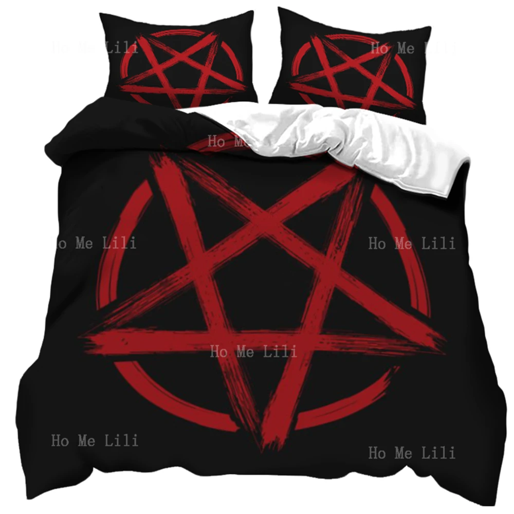 Pentagram Blood Red Rune Spell Circle Satanic Art Evil Goat Head Duvet Three Piece Bedding Set