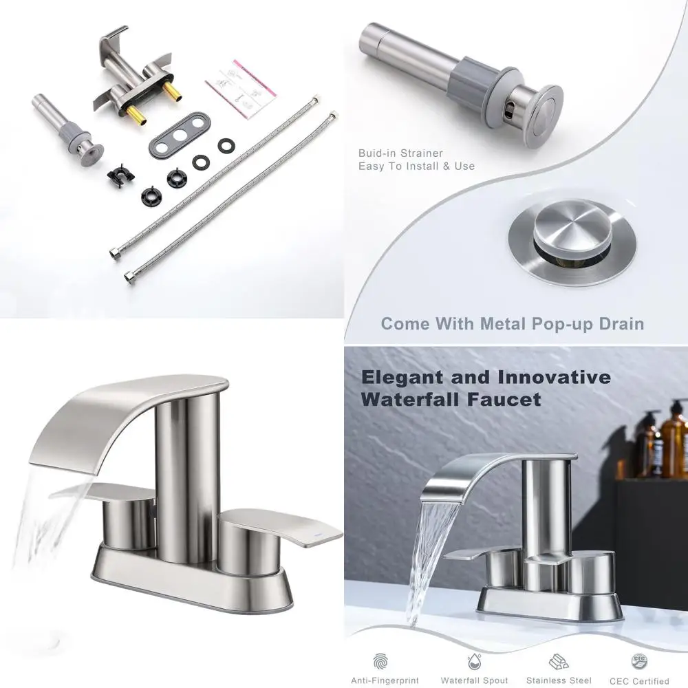 

Brushed Nickel Dual Handle Bathroom Sink Faucet with Pop-Up Drain, 2 or 3-Hole Basin Mixer Tap, Patent US D983,326 S