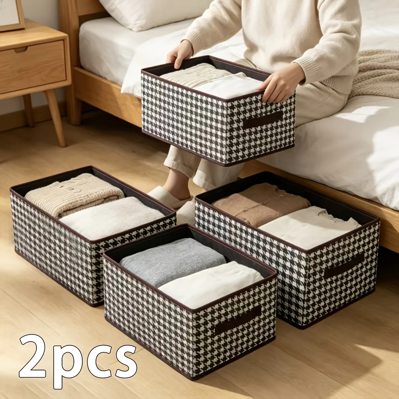 2pcs Large-capacity Storage Storage Box, Portable Foldable Clothing Quilt Storage Box, Dormitory Bedroom Wardrobe Clothing