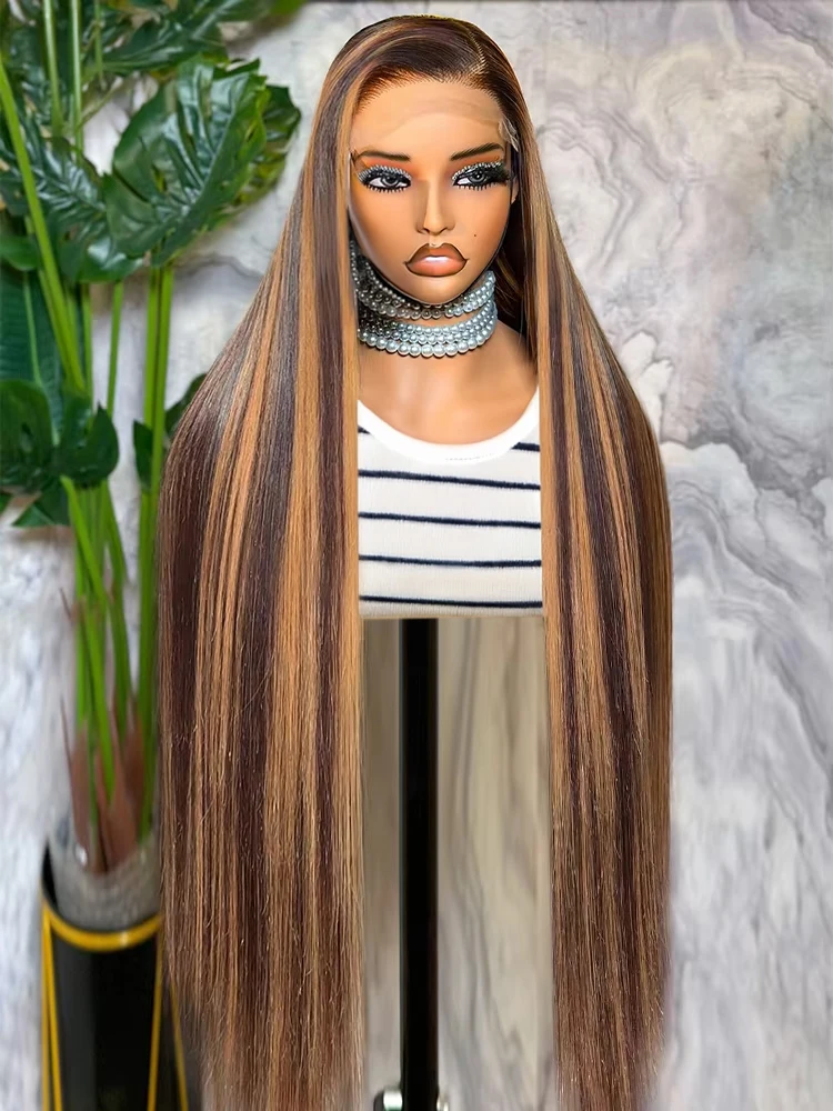 Vietnamese Original Virgin Highlight 13x4 Lace Front Wigs Human Hair Pre Plucked Hairline P4/27 Ombre Brown Colored Glueless Swiss Lace Wig Bone Straight Human Hair Wigs For Women 250 Density Honey Blonde Full 13x6 Hd Lace Wigs Natural Hairline Baby Hair
