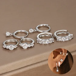 S925 Silver Needle Small Hoop Earrings For Women Tiny Crystal Zircon Flower Korean Earring Wedding Bridal Piercing Jewelry