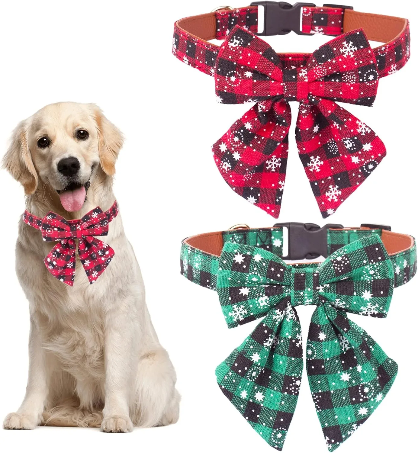 Collier de chien de Noël avec nœud papillon, colliers de chien classiques à carreaux rouge vert avec colliers de Noël amovibles pour grands chiens