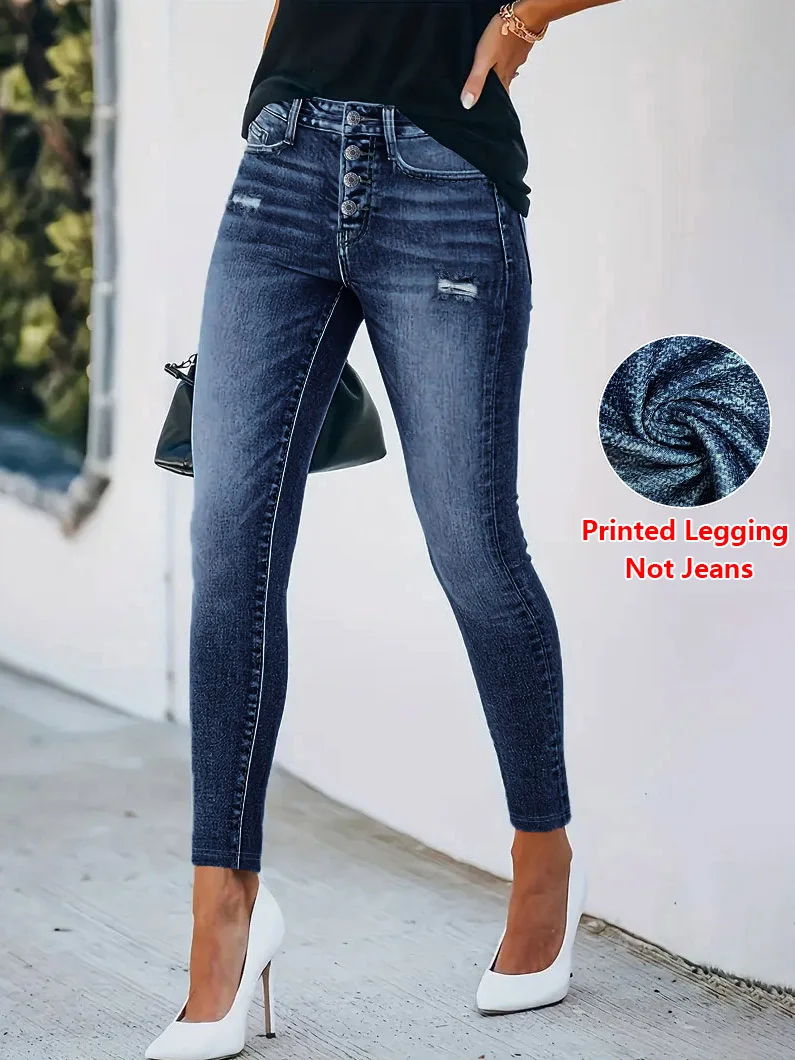 1112  Ladies Printed Tight Pants Non- Denim Fabric Cowgirl Hole Print Base Pants Wearable All Seasons